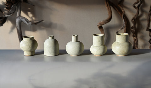 alissa coe studio mixed ceramic vases jade glaze 