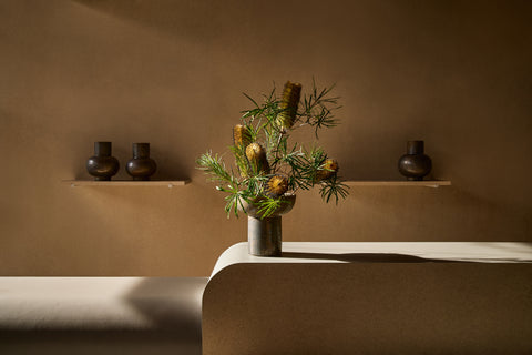 alissa coe studio pedestal boule ceramic vases bronze glaze