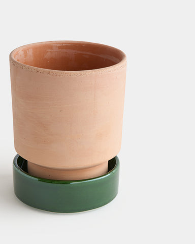 bergs potter hoff planter 14cm 5" rose terracotta with glazed green saucer