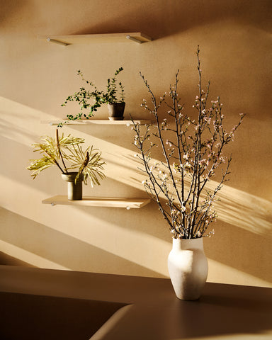 clam lab ceramic vase heart satin white cherry branches