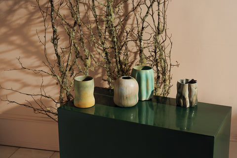 clam lab cerami vases birch branches with lichen