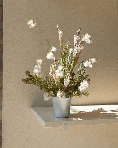 tumbler arrangement silver aluminum dried flowers