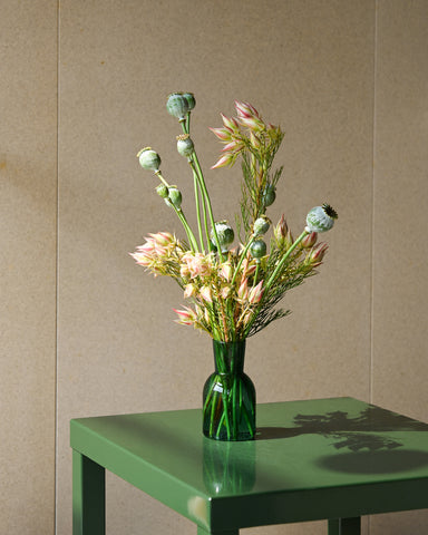 gather vase c green glass fresh flowers