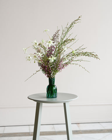 gather vase c green glass fresh flowers