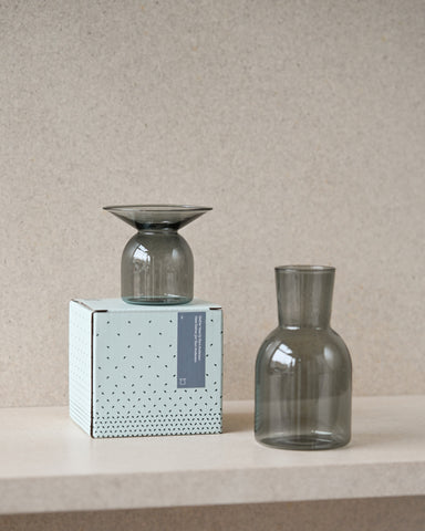 gather vase e and c grey glass with packaging