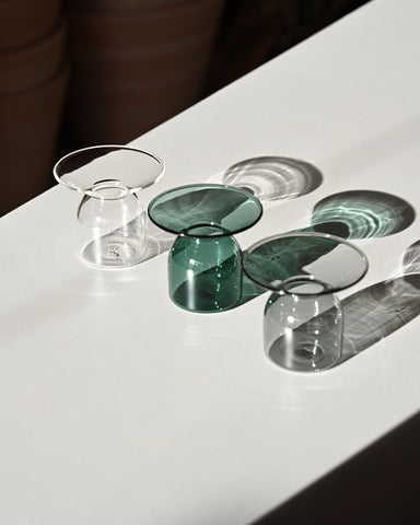 gather vase e clear grey green glass 