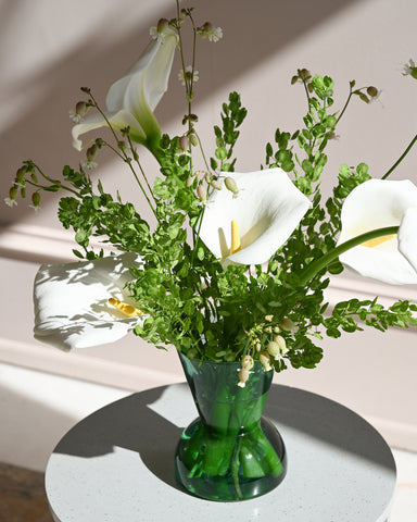 gather vase b green glass fresh flowers