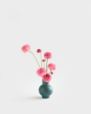raawii strom vase small 1.75" green gables ceramic with flowers pom-pom ranunculus
