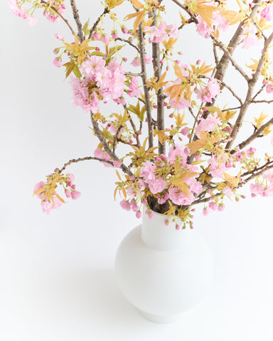 raawii strom vase extra large 4" vaporous grey ceramic with kwanzan cherry branches