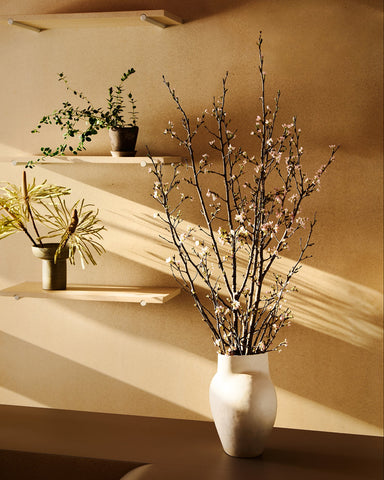 sakura cherry branches clam lab ceramic vase heart satin white