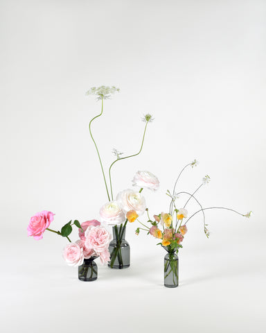 gather vase trio cde grey glass flowers